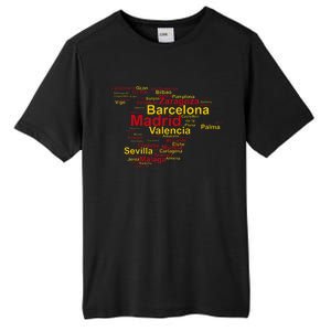 Spain Map Silhouette Towns Cities Madrid Travel Espana Tall Fusion ChromaSoft Performance T-Shirt