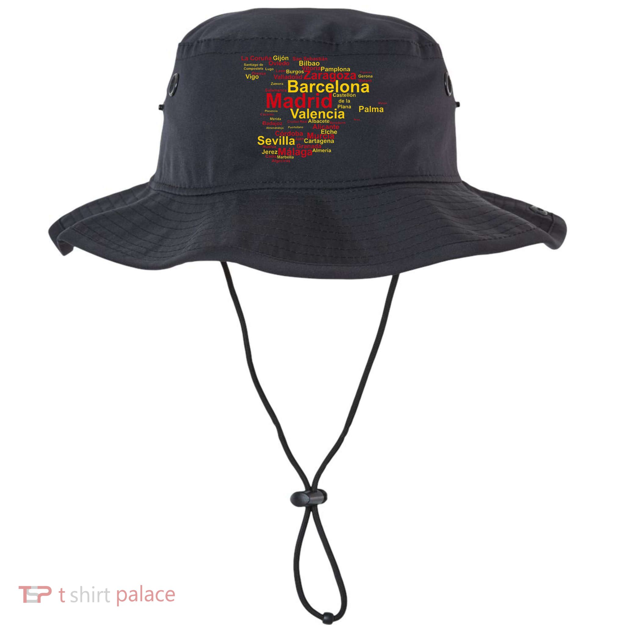 Spain Map Silhouette Towns Cities Madrid Travel Espana Bucket Hat
