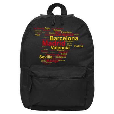 Spain Map Silhouette Towns Cities Madrid Travel Espana 16 in Basic Backpack