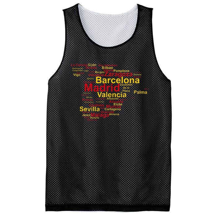 Spain Map Silhouette Towns Cities Madrid Travel Espana Mesh Reversible Basketball Jersey Tank