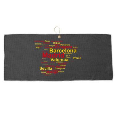 Spain Map Silhouette Towns Cities Madrid Travel Espana Large Microfiber Waffle Golf Towel