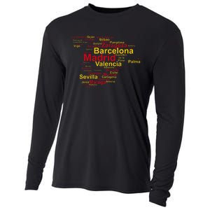 Spain Map Silhouette Towns Cities Madrid Travel Espana Cooling Performance Long Sleeve Crew