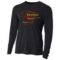 Spain Map Silhouette Towns Cities Madrid Travel Espana Cooling Performance Long Sleeve Crew