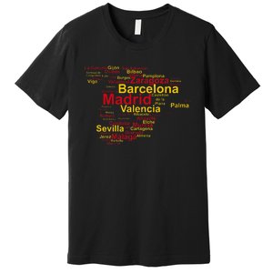 Spain Map Silhouette Towns Cities Madrid Travel Espana Premium T-Shirt