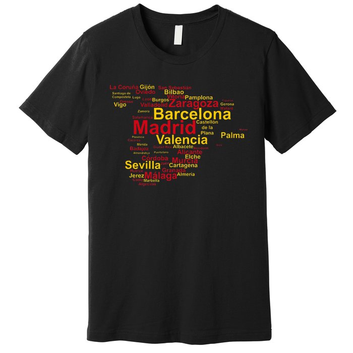 Spain Map Silhouette Towns Cities Madrid Travel Espana Premium T-Shirt