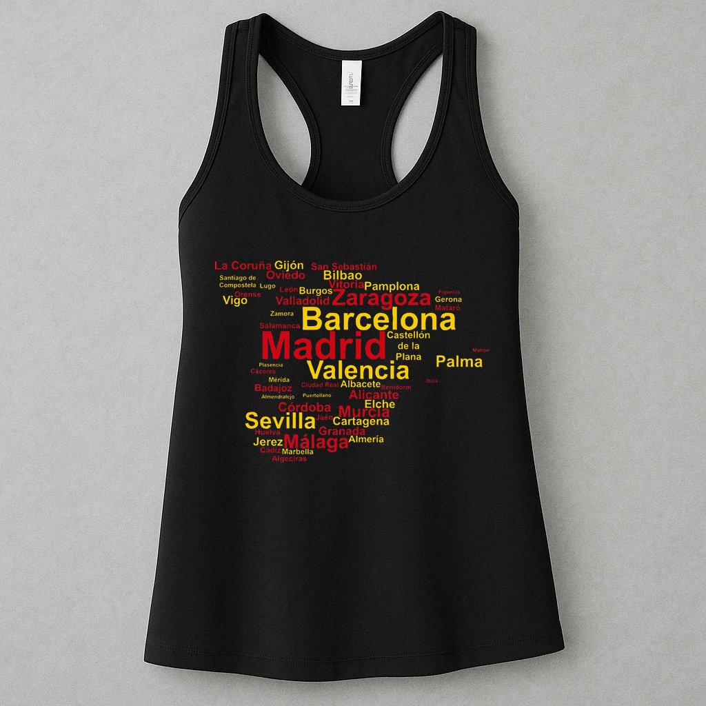 Spain Map Silhouette Towns Cities Madrid Travel Espana Womens Tank Top