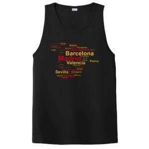 Spain Map Silhouette Towns Cities Madrid Travel Espana PosiCharge Competitor Tank