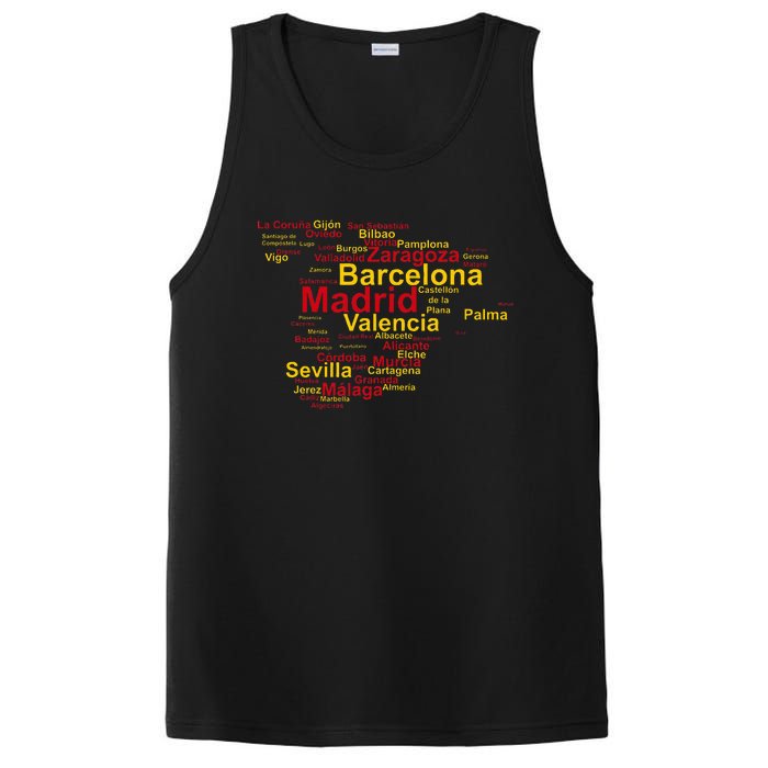 Spain Map Silhouette Towns Cities Madrid Travel Espana PosiCharge Competitor Tank