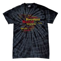 Spain Map Silhouette Towns Cities Madrid Travel Espana Tie-Dye T-Shirt