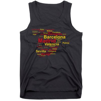 Spain Map Silhouette Towns Cities Madrid Travel Espana Tank Top