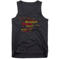 Spain Map Silhouette Towns Cities Madrid Travel Espana Tank Top