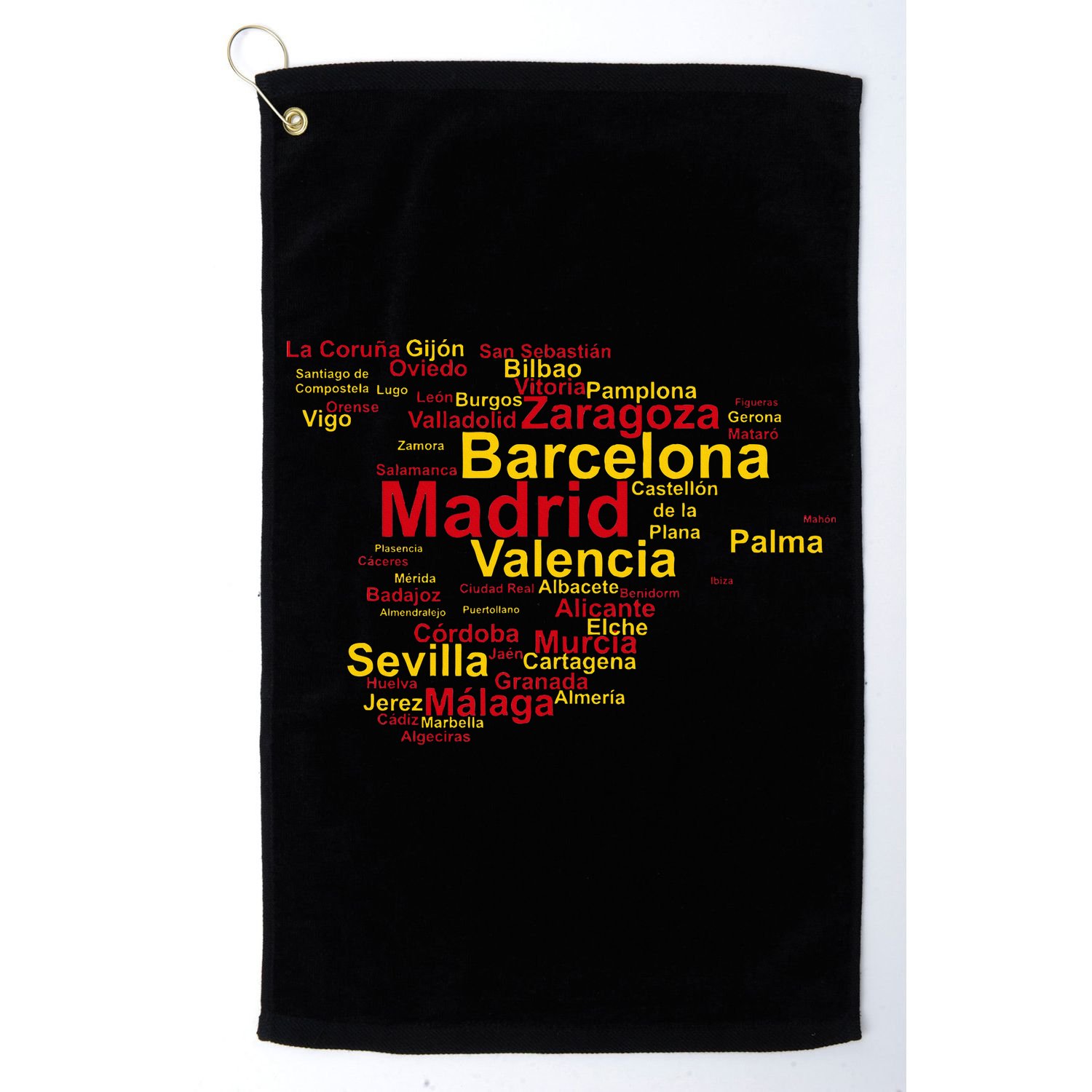 Spain Map Silhouette Towns Cities Madrid Travel Espana Golf Towel