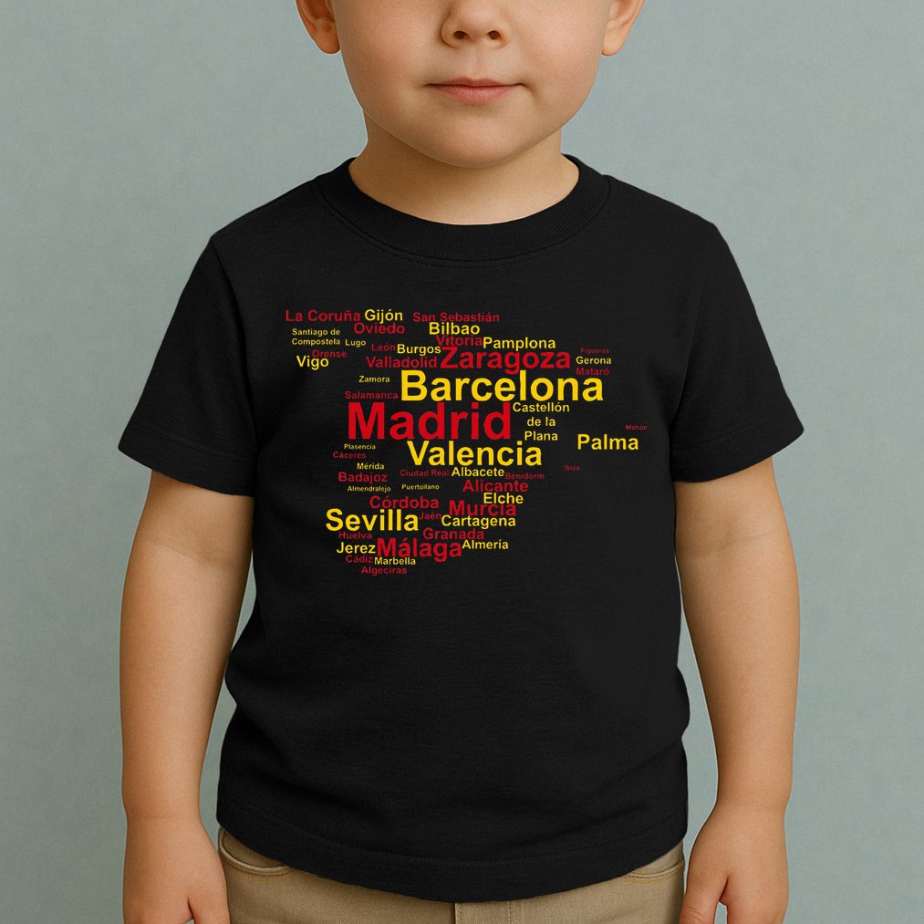Spain Map Silhouette Towns Cities Madrid Travel Espana Toddler T-Shirt