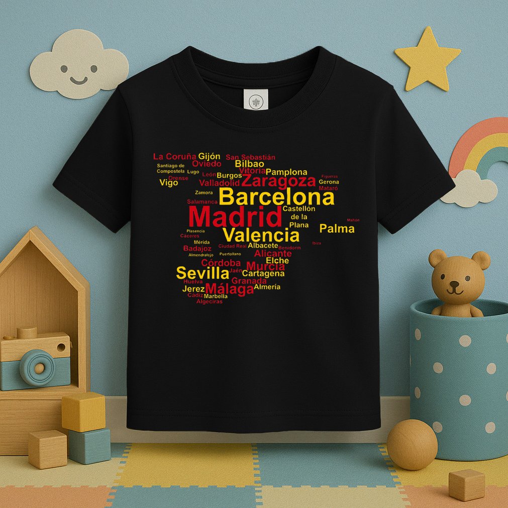 Spain Map Silhouette Towns Cities Madrid Travel Espana Toddler T-Shirt
