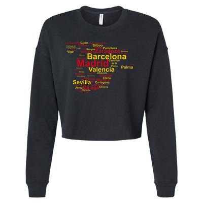 Spain Map Silhouette Towns Cities Madrid Travel Espana Cropped Pullover Crew