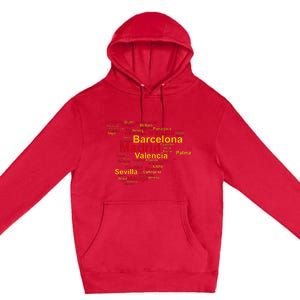 Spain Map Silhouette Towns Cities Madrid Travel Espana Premium Pullover Hoodie