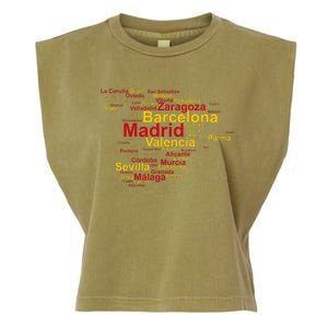 Spain Map Silhouette Towns Cities Madrid Travel Espana Garment-Dyed Women's Muscle Tee