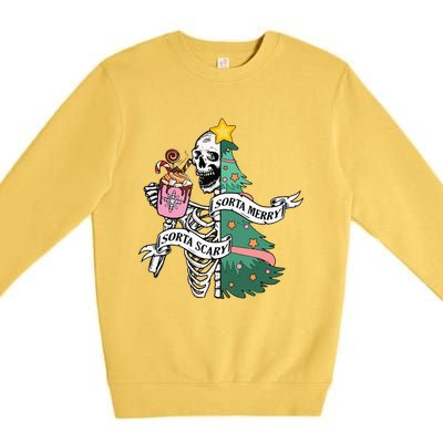 Sorta Merry Sorta Scary Christmas Christmas Skeleton Premium Crewneck Sweatshirt