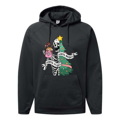 Sorta Merry Sorta Scary Christmas Christmas Skeleton Performance Fleece Hoodie