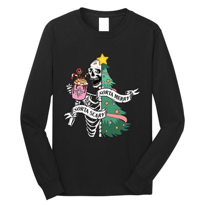 Sorta Merry Sorta Scary Christmas Christmas Skeleton Long Sleeve Shirt