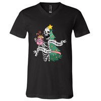 Sorta Merry Sorta Scary Christmas Christmas Skeleton V-Neck T-Shirt