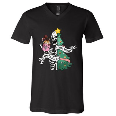 Sorta Merry Sorta Scary Christmas Christmas Skeleton V-Neck T-Shirt