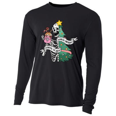 Sorta Merry Sorta Scary Christmas Christmas Skeleton Cooling Performance Long Sleeve Crew