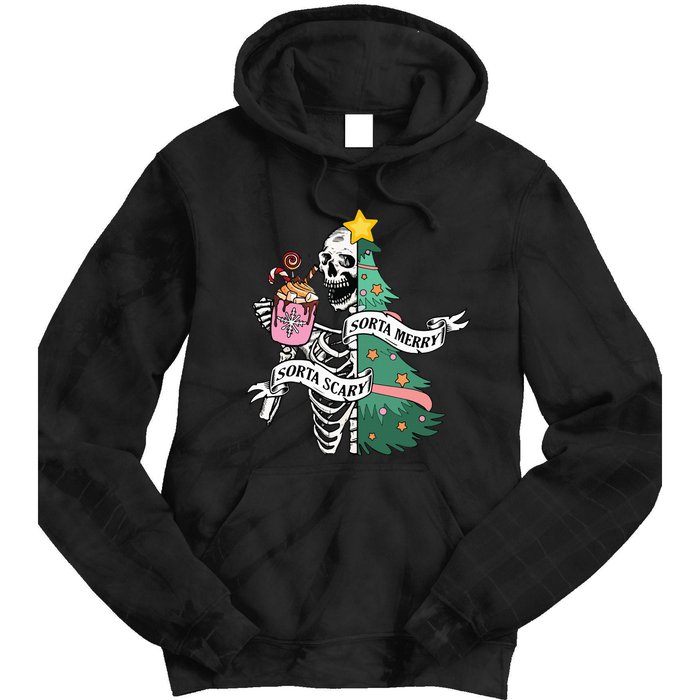 Sorta Merry Sorta Scary Christmas Christmas Skeleton Tie Dye Hoodie