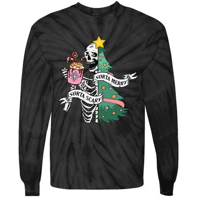 Sorta Merry Sorta Scary Christmas Christmas Skeleton Tie-Dye Long Sleeve Shirt