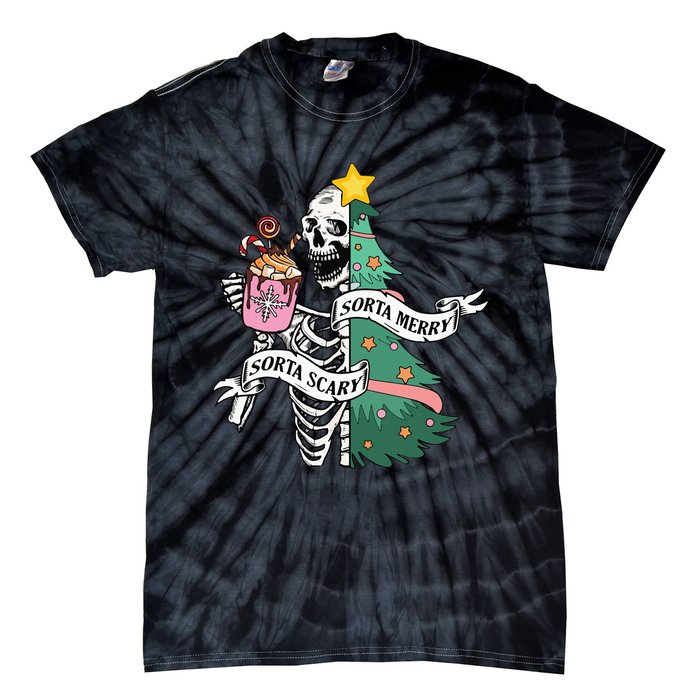 Sorta Merry Sorta Scary Christmas Christmas Skeleton Tie-Dye T-Shirt