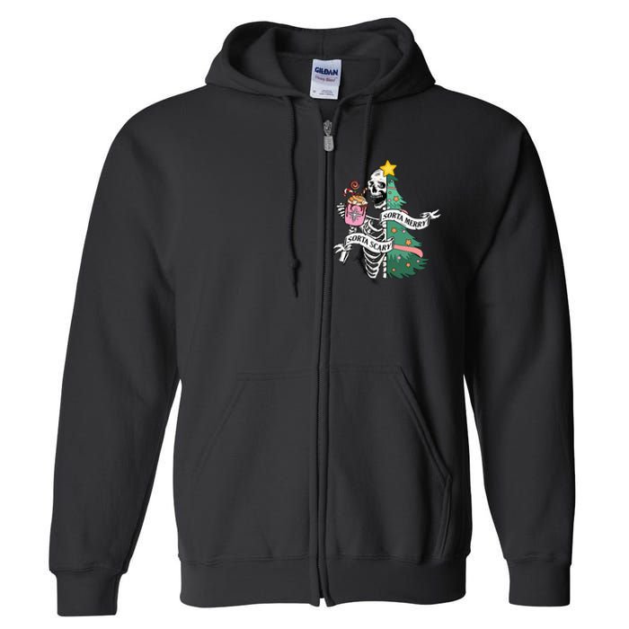 Sorta Merry Sorta Scary Christmas Christmas Skeleton Full Zip Hoodie