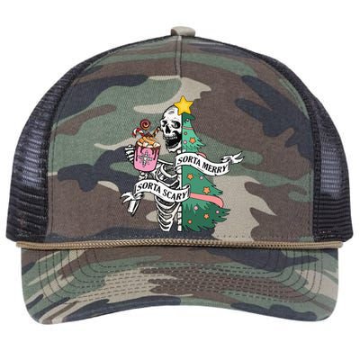 Sorta Merry Sorta Scary Christmas Christmas Skeleton Retro Rope Trucker Hat Cap