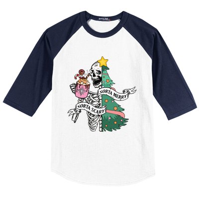 Sorta Merry Sorta Scary Christmas Christmas Skeleton Baseball Sleeve Shirt