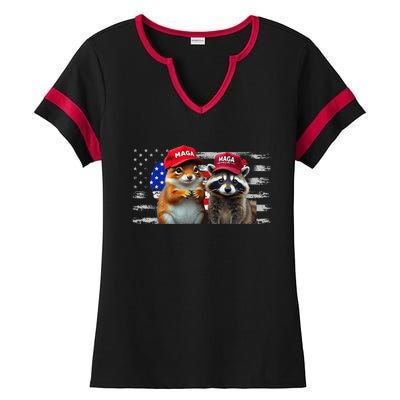 Social Media Star Peanut The Squirrel & Fred The Raccoon Ladies Halftime Notch Neck Tee