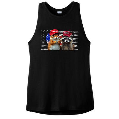 Social Media Star Peanut The Squirrel & Fred The Raccoon Ladies PosiCharge Tri-Blend Wicking Tank