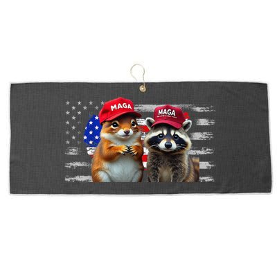 Social Media Star Peanut The Squirrel & Fred The Raccoon Large Microfiber Waffle Golf Towel