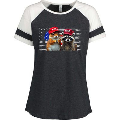 Social Media Star Peanut The Squirrel & Fred The Raccoon Enza Ladies Jersey Colorblock Tee