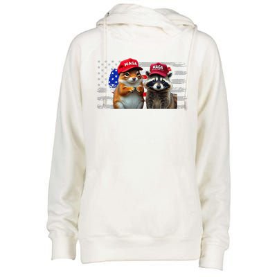 Social Media Star Peanut The Squirrel & Fred The Raccoon Womens Funnel Neck Pullover Hood