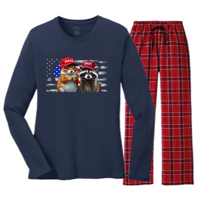 Social Media Star Peanut The Squirrel & Fred The Raccoon Women's Long Sleeve Flannel Pajama Set 