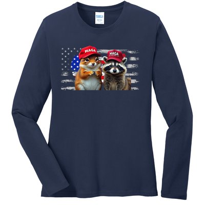 Social Media Star Peanut The Squirrel & Fred The Raccoon Ladies Long Sleeve Shirt