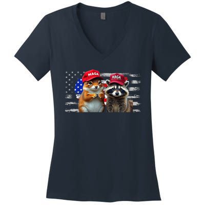 Social Media Star Peanut The Squirrel & Fred The Raccoon Women's V-Neck T-Shirt