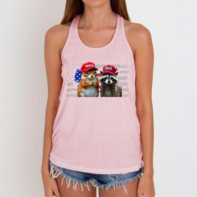 Social Media Star Peanut The Squirrel & Fred The Raccoon Women's Knotted Racerback Tank