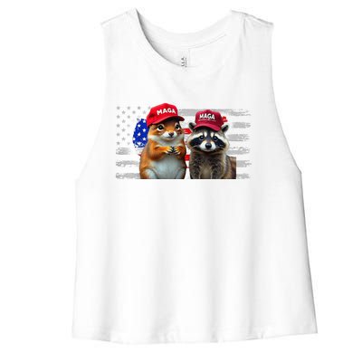 Social Media Star Peanut The Squirrel & Fred The Raccoon Women's Racerback Cropped Tank