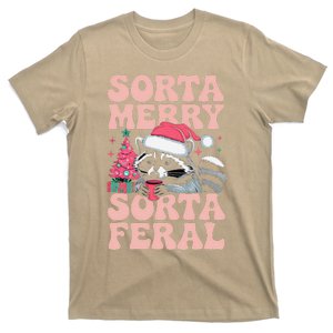 Sorta Merry Sorta Feral Christmas Raccoon Santa Hat Cocoa T-Shirt