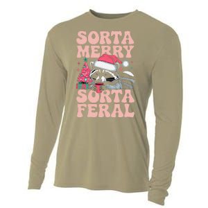 Sorta Merry Sorta Feral Christmas Raccoon Santa Hat Cocoa Cooling Performance Long Sleeve Crew