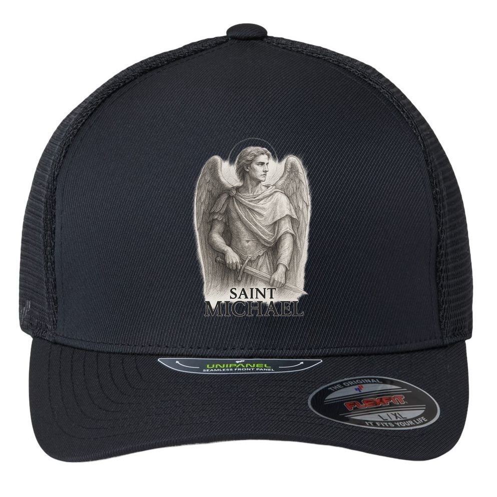 Saint Michael Sketch Flexfit Unipanel Trucker Cap