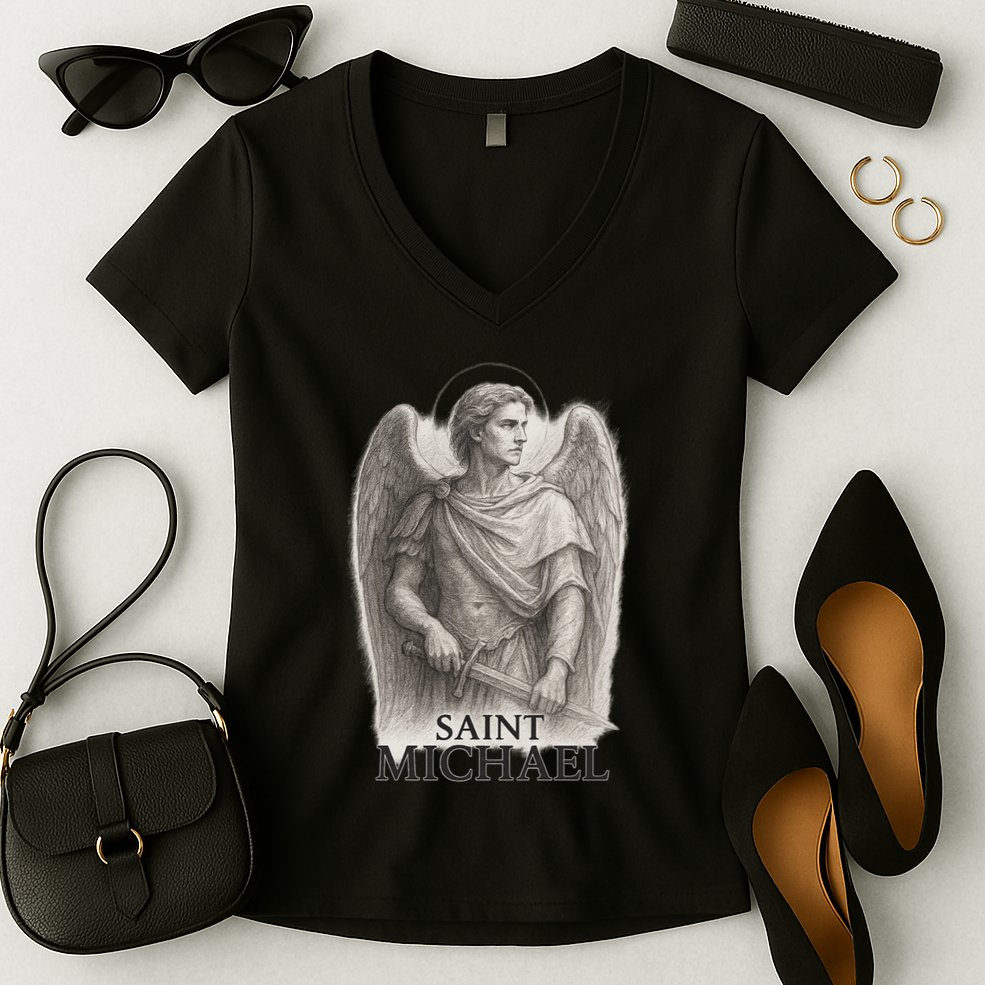 Saint Michael Sketch Women's V-Neck T-Shirt