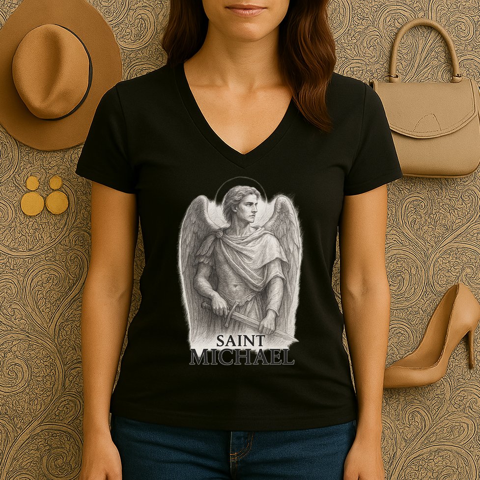 Saint Michael Sketch Women's V-Neck T-Shirt