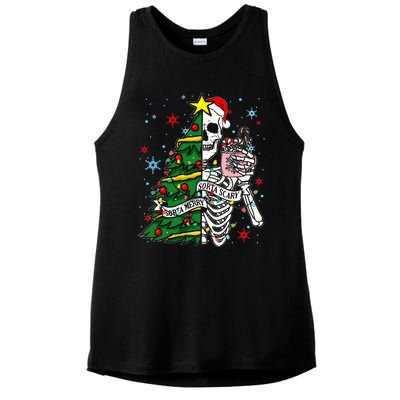 Sorta Merry Sorta Scary Skeleton Xmas Tree Christmas Funny  Ladies PosiCharge Tri-Blend Wicking Tank