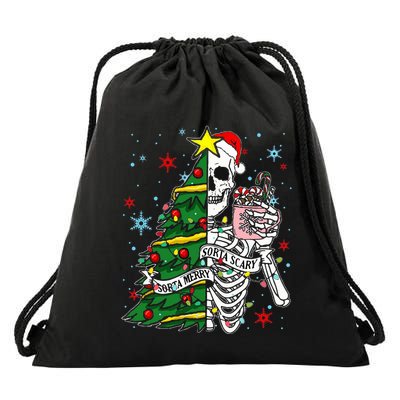 Sorta Merry Sorta Scary Skeleton Xmas Tree Christmas Funny  Drawstring Bag